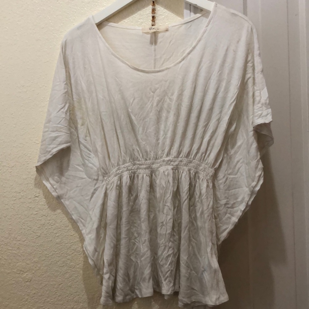 White top blouse cinched waist